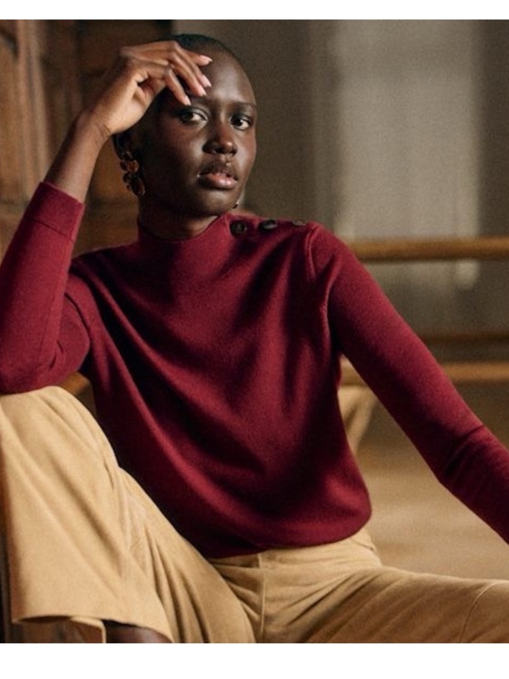 Sezane Jacob Jumper Cherry Red merino Wool Ribbed Fitted Sweater XS - Picture 7 of 7